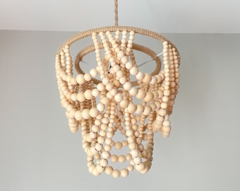 Wood Bead Pendant / Plug In Light Fixture - &quot;Willa&quot;