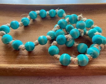 Aqua Wooden Bead Infinity Loop / Boho Chic Decorative Coffee Table Vase Beads /  Farmhouse Wood Bead Garland