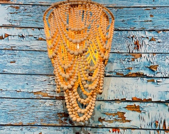 Wood Bead Chandelier / Boho Chic Pendant Light / Natural Wood Beaded Lampshade - &quot;Arabella&quot;