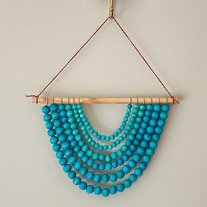 Turquoise Wall Hanging / Wood Bead Wall Decor