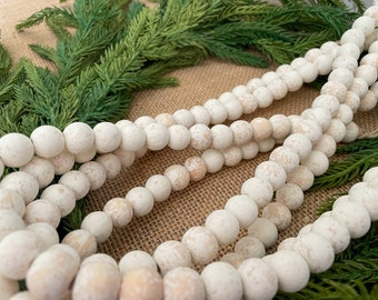 Farmhouse Christmas Deccor  - Whitewashed Bead Garland