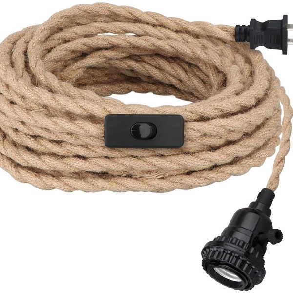 Hemp Rope Pendant Plug-in Light Cord with Switch