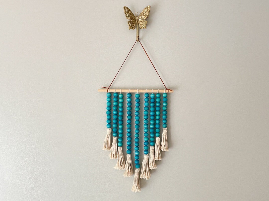Wooden Bead Wall Hanging / Tapestry Boho Decor Modern Farmhouse Wood