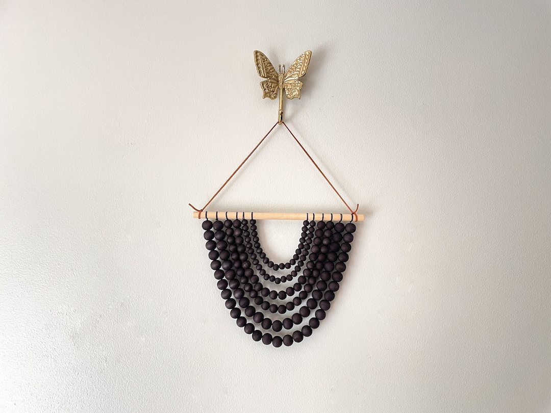 Boho Wood Bead Wall Hanging Black Etsy
