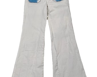 Jean large blanc personnalisé peint à la main - Denim tendance bohème (taille 28)