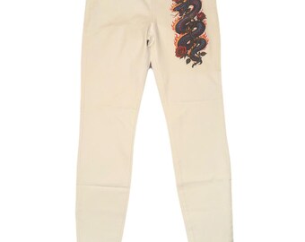 Liverpool Los Angeles White Skinny Jeans Snake Rose Graphic Print Women’s Size 8/29 NWT Stretch Mid Rise Designer Denim