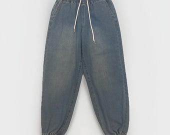 Denim Jogger Pants Medium Elastic Waist Drawstring medium