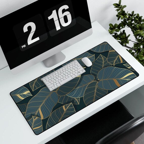 Modern Tropical Golden Leaves Desk Mat Luxury Exotic Mouse Etsy