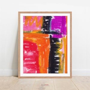 Wall art, poster, oil pastel composition orange, purple, red and black, No. 031, Instant Download Files image 4