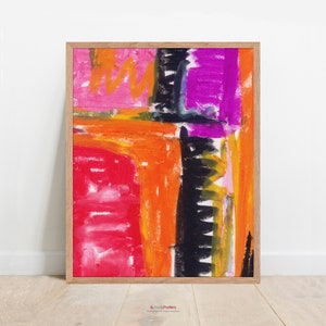 Wall art, poster, oil pastel composition orange, purple, red and black, No. 031, Instant Download Files image 5