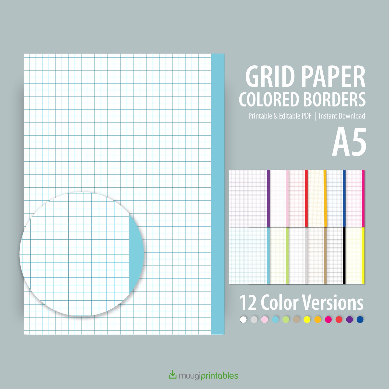 Grid Paper Colored Borders A5 Printable and Editable PDF Etsy