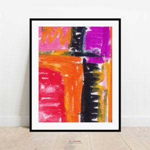 Wall art, poster, oil pastel composition orange, purple, red and black, No. 031, Instant Download Files image 2