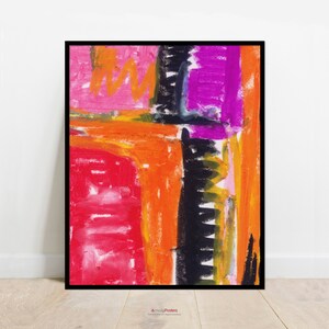 Wall art, poster, oil pastel composition orange, purple, red and black, No. 031, Instant Download Files image 3