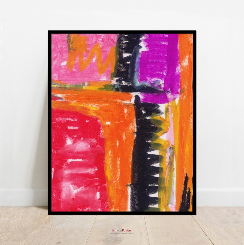 Wall art, poster, oil pastel composition orange, purple, red and black, No. 031, Instant Download Files image 3