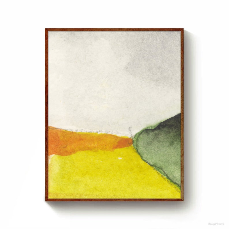 Wall art, poster, watercolor composition gray, yellow, orange, green No. 037, Instant Download Files image 1