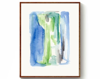 Wall art, poster, abstract watercolors No. 007, blue, green, Instant Download Files