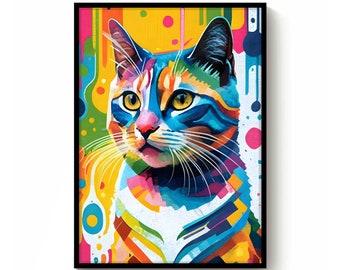 Wall art, poster, cat colorfull design No. 117, Instant Download Files