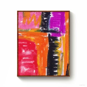 Wall art, poster, oil pastel composition orange, purple, red and black, No. 031, Instant Download Files image 1