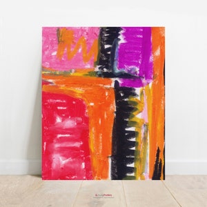 Wall art, poster, oil pastel composition orange, purple, red and black, No. 031, Instant Download Files image 6