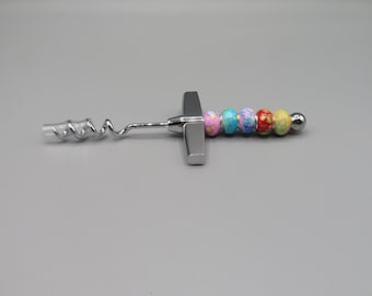 wine bottle opener, corkscrew, wine opener, bottle opener, barware, drinkware, opener, stocking stuffer, beaded wine bottle opener, gift