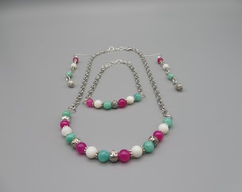Jewelry set, bracelet necklace earrings, handmade jewelry set, beaded and chain jewelry set,
