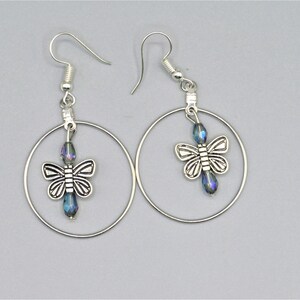 Handmade earrings, butterfly earrings, dangling earrings, hanging earrings, blue butterfly earrings