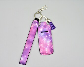 lip balm holder with wristlet, keychain lip balm holder, keychain wristlet with lip balm holder, keychain set