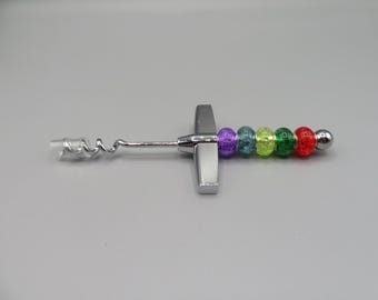 wine bottle opener, beaded wine bottle opener, barware, drinkware, opener, corkscrew, bottle opener, wine opener, stocking stuffer, gift