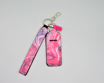 lip balm holder with wristlet, keychain lip balm holder, keychain wristlet with lip balm holder, keychain set
