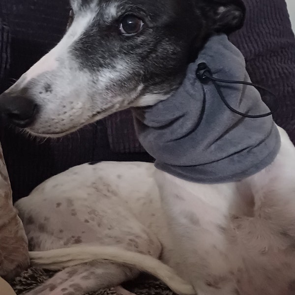 Grey fleece dog snood, dog snood, greyhound fleece snood, lurcher fleece snood, fleece snood with drawstring