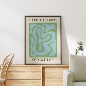Cartel de formas onduladas 'Confíe en el tiempo' / Arte de pared digital IMPRIMIBLE / Verde azul pastel abstracto / Minimalista / Botánico, Habitación tropical imagen 7