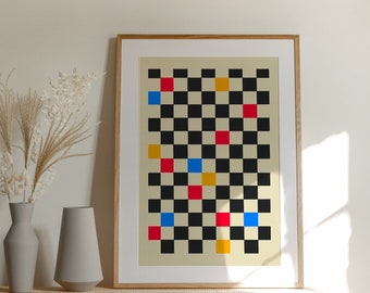 Primary Color Checkered Wall Art | Geometric Minimalist Poster | Pop of Color | PRINTABLE Digital Art for your bedroom or living space