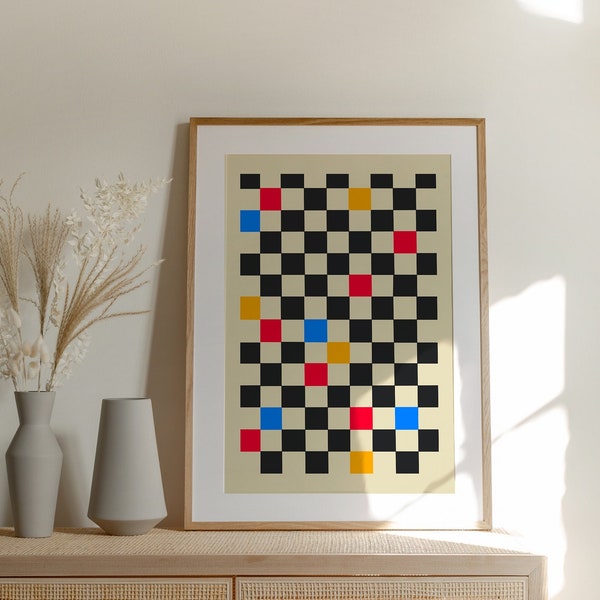 Primary Color Checkered Wall Art | Geometric Minimalist Poster | Pop of Color | PRINTABLE Digital Art for your bedroom or living space