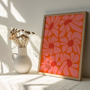 Orange Blumen Boho Poster | PRINTABLE Funky, Tropical Wandkunst | Muster Blumen Digitale Kunst, Sommer ästhetische Wohnkultur, Botanicals