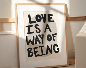 Cartel tipográfico minimalista 'El amor es un camino' / Letras manuscritas IMPRIMIBLES Arte de pared grunge / Decoración audaz inspiradora en blanco y negro