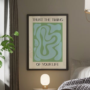 Cartel de formas onduladas 'Confíe en el tiempo' / Arte de pared digital IMPRIMIBLE / Verde azul pastel abstracto / Minimalista / Botánico, Habitación tropical imagen 3