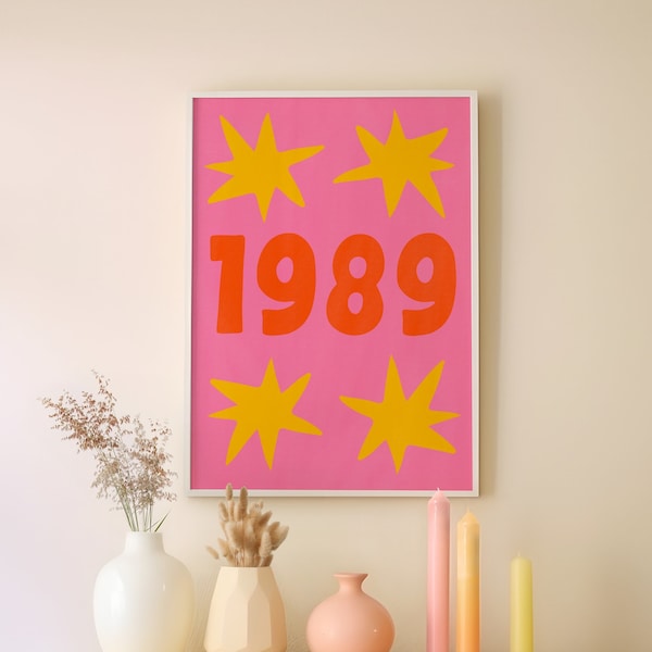 Taylor Swift '1989' Print | Digital Wall Art Poster | Retro Music Album Merch | Funky Boho Bedroom, Pink Orange Decor | Trendy Teen Gift