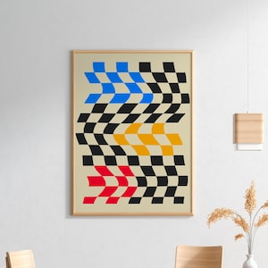 Primäre Farbe Kariertes Brett Wandkunst | Wellenförmig, Trippy Funky Poster Design | Kunst für dein Wohnzimmer, Schlafzimmer | DRUCKBARE Digital Art