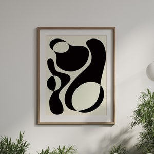 Póster de 'Formas funky' abstractas en blanco y negro / Arte de pared IMPRIMIBLE / Arte de decoración de hogar escandinavo minimalista para vivir, espacios de oficina