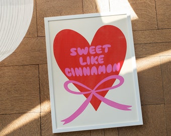 Sweet Like Cinnamon Poster | Lana Del Rey Lyrics, Music Wall Art | Pink Red Ribbon Heart, Trendy Bedroom Print | (20x30, 16x24, 11x14)