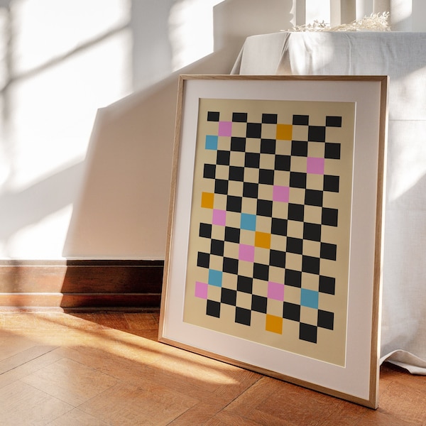 Colorblock Checkered Poster Wall Art | Scandinavian Home Decor Kitchen Bedroom Living Room Poster | PRINTABLE Digital Art | Geometric Shapes