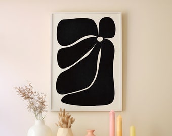 Black Abstract Flower Art Print | Poster (20x30, 12x18, 16x24, 11x14) | Minimalist Home Decor, Geometric Shapes, Funky Wavy Drawing