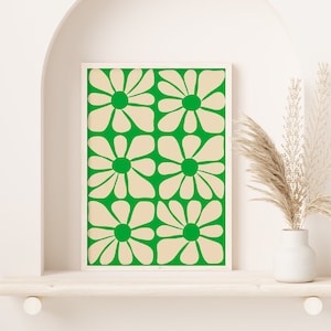 Cartel de patrón de flor ondulado verde de mediados de siglo / Arte de pared digital instantáneo / Gustaf Westman / 70s, Funky Hippie Home Deco imagen 3