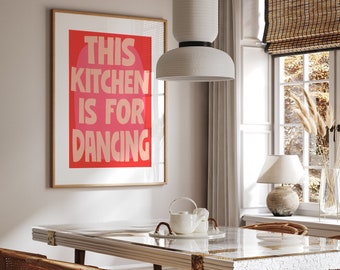 Fun 'This Kitchen Is For Dancing!' Poster | DIGITAL Art Print, Colorful Retro Room, Pink Decor | Cooking, Home Warming Gift