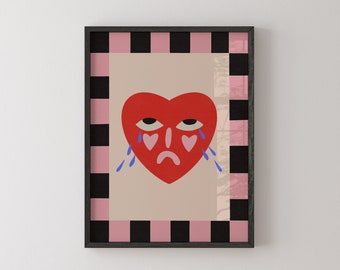 Huilende rode hartposter | Roze en rode muur kunst decor | 11x14 digitale poster | Afdrukbare kunst voor uw huis, slaapkamer, woonkamer