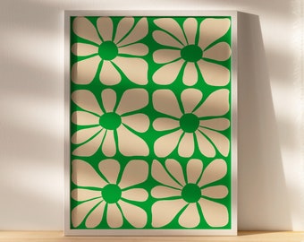 Green Mid-Century Wavy Flower Pattern Poster | INSTANT Digital Wall Art | Gustaf Westman | 70s, Funky Hippie Home Deco