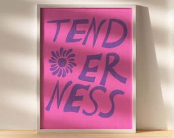 Pastel 'Tederheid' Typografie Poster | AFDRUKBARE digitale Wall Art | Roze en paars woondecoratie | Boho zacht bloemontwerp