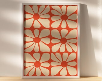 Orange Boho Mid-Century Wavy Flower Pattern Poster | INSTANT Digital Wall Art | Gustaf Westman | 70s, Funky Hippie Home Decor