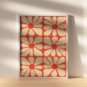 Affiche à motif de fleurs ondulées Boho Mid-Century Orange | Art mural numérique instantané | Gustaf Westmann | Années 70, Funky Hippie Home Decor
