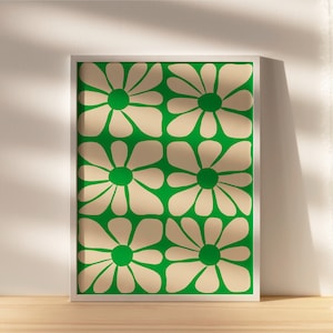 Cartel de patrón de flor ondulado verde de mediados de siglo / Arte de pared digital instantáneo / Gustaf Westman / 70s, Funky Hippie Home Deco imagen 1